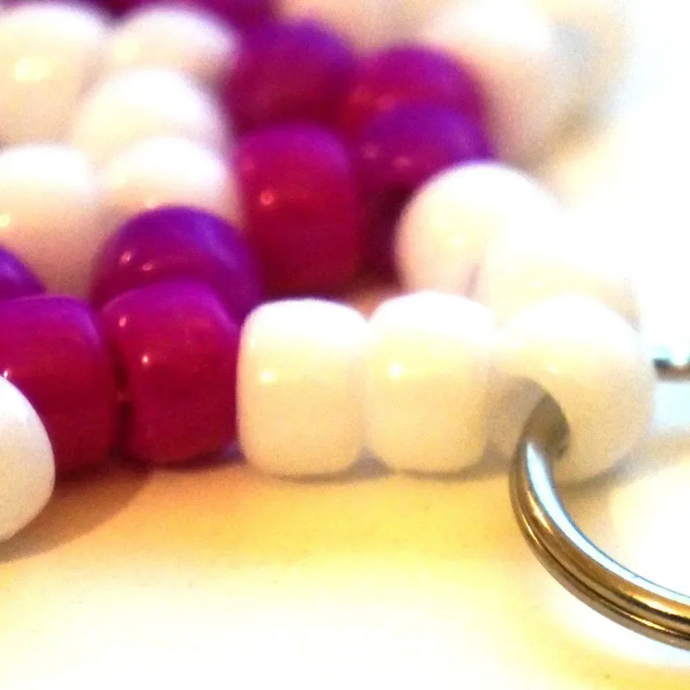 Handmade Magenta White Stretchy Kandi Star Keychain